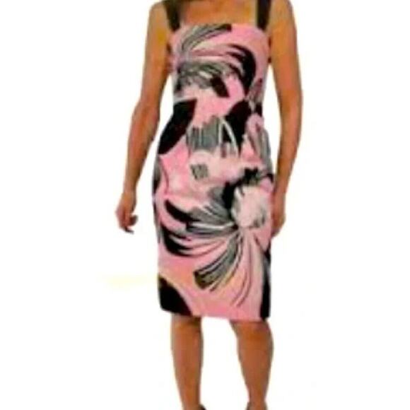 Elie Tahari 10 Ginny Couture Dress Strap Sheath Tropical Miami Deco Print Lined - Picture 15 of 15